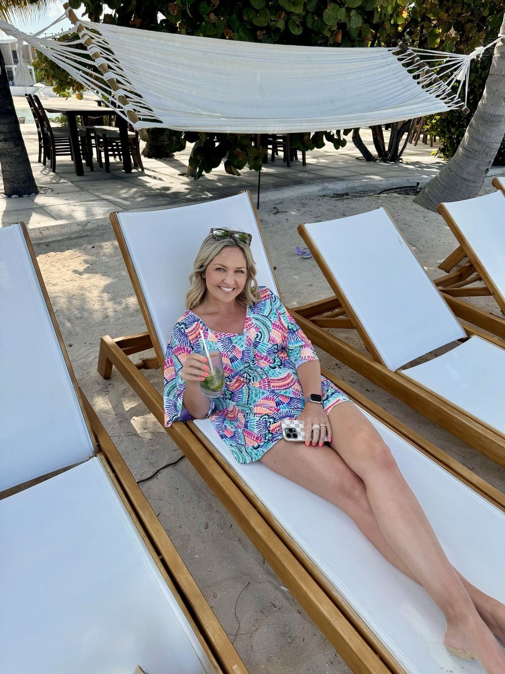 Adele relaxing on a beach lounger